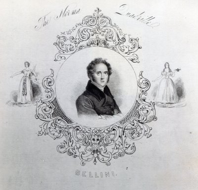 Titelblatt der Noten für eine Quadrille, mit einem Porträt von Vincenzo Bellini von English School